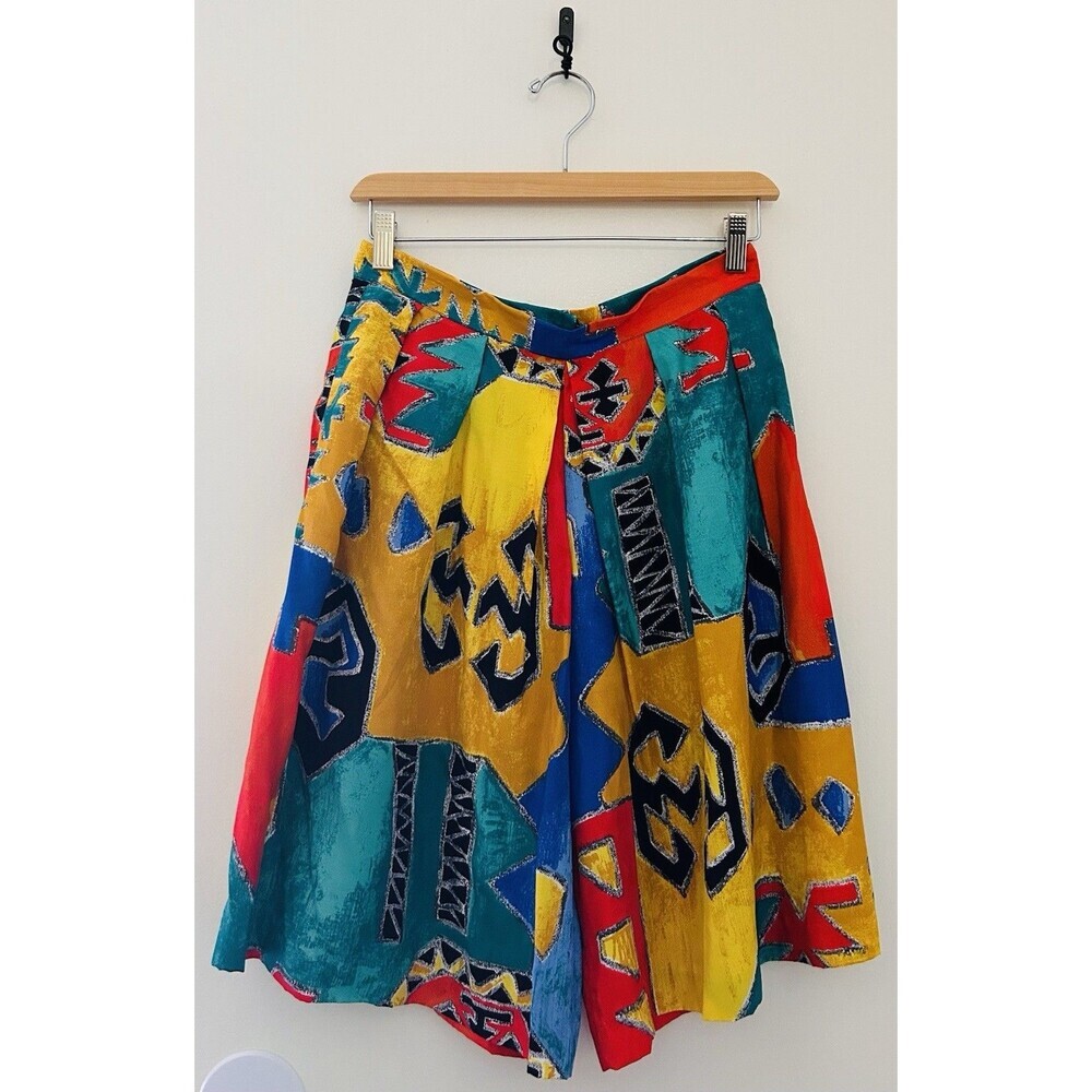 Vintage Kelly Stevens 90s Abstract Geometric Colorful Lightweight Short Culotte